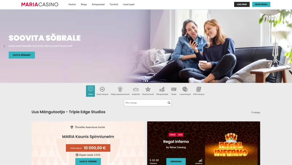 Maria Casino - elegantne ja naistele suunatud online kasiino, kus on lai mänguvalik, boonused ja mugavad maksevõimalused.