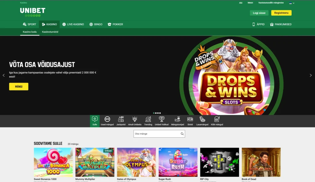 Unibet kuvatõmmis